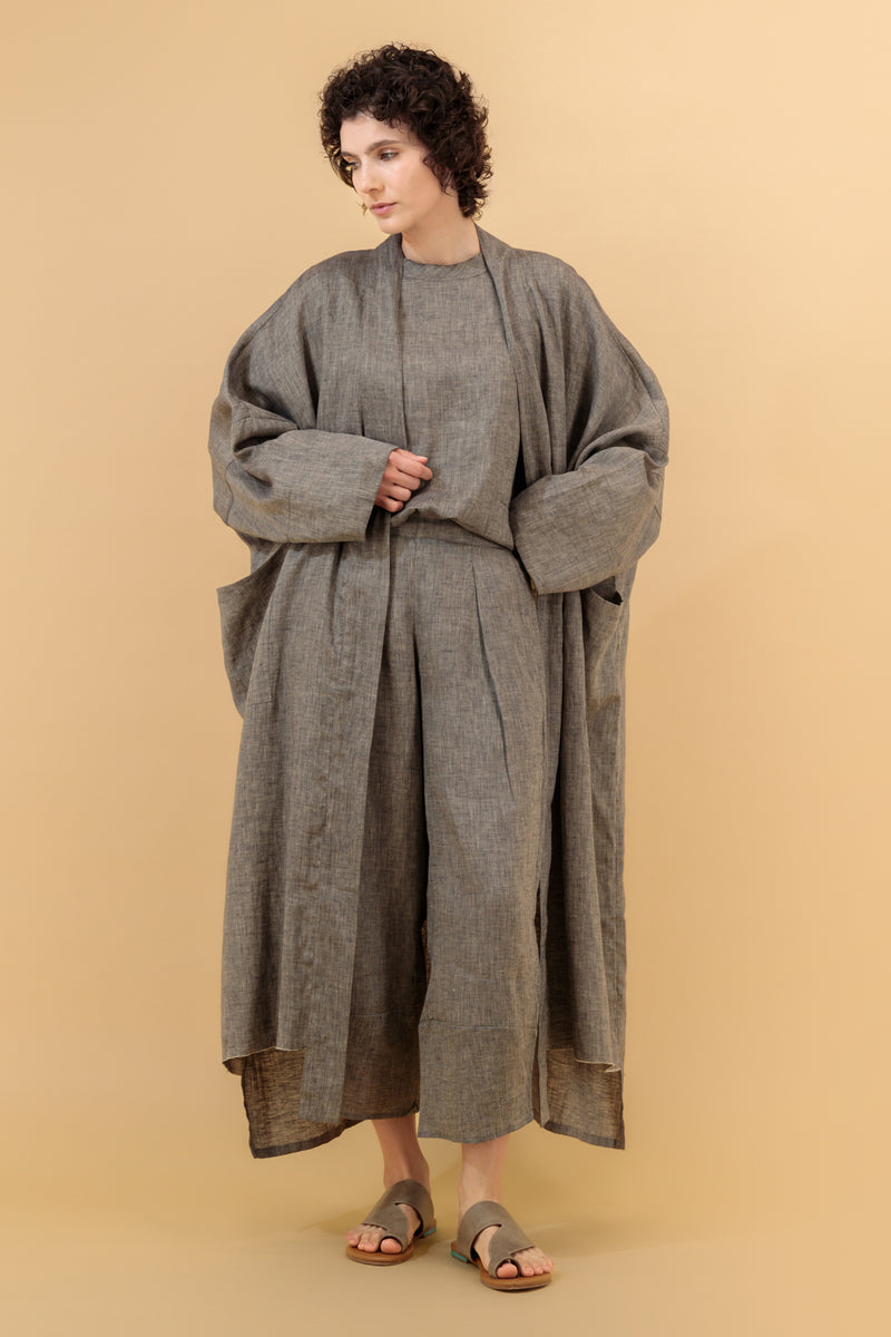 Nawar Linen Coat Warm Dark Grey