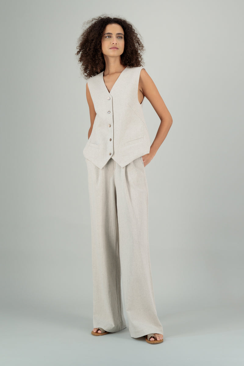 Kimie Maxi Linen Straight Leg Pants Natural