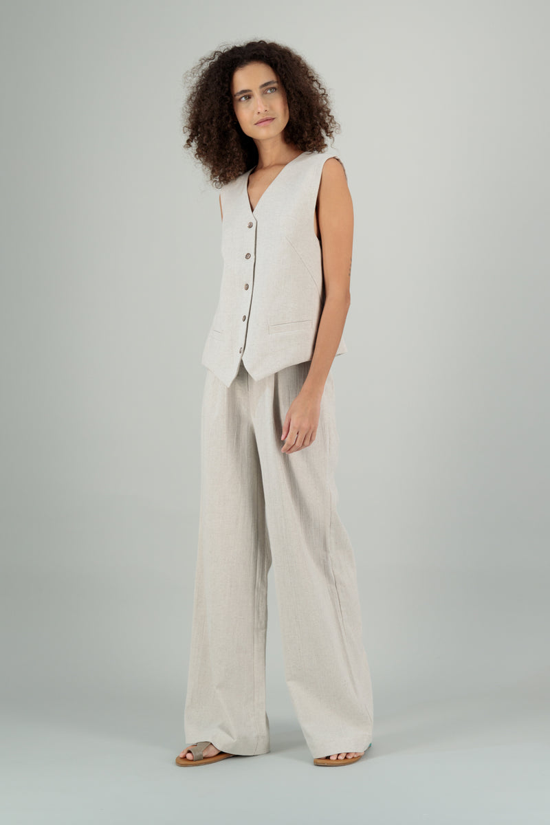 Kimie Maxi Linen Straight Leg Pants Natural