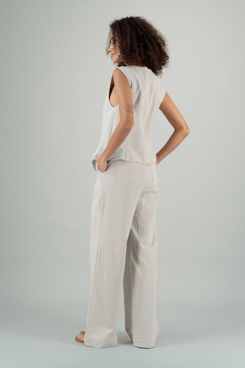 Kimie Maxi Linen Straight Leg Pants Natural