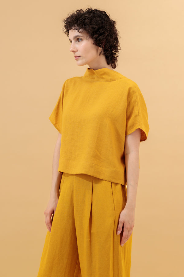 Ivy Kimono Linen Top Mustard