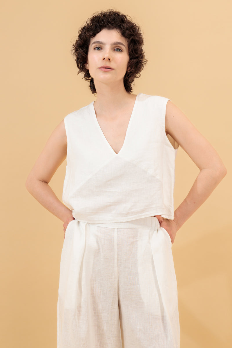 Lani Linen Top White