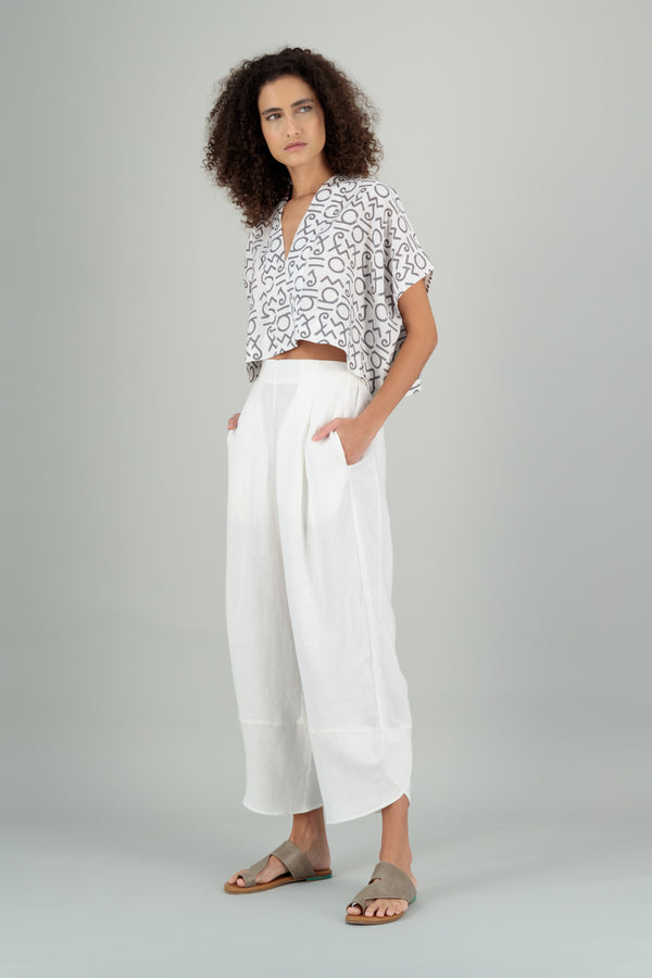 Ivy Kimono Linen Top Off White Printed