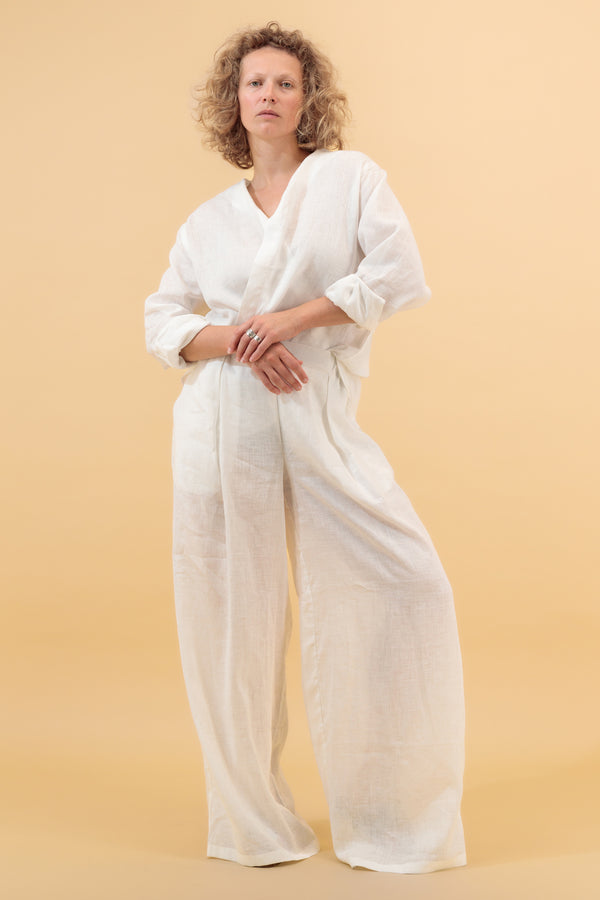 Zera Maxi Linen Wide Leg Pants White