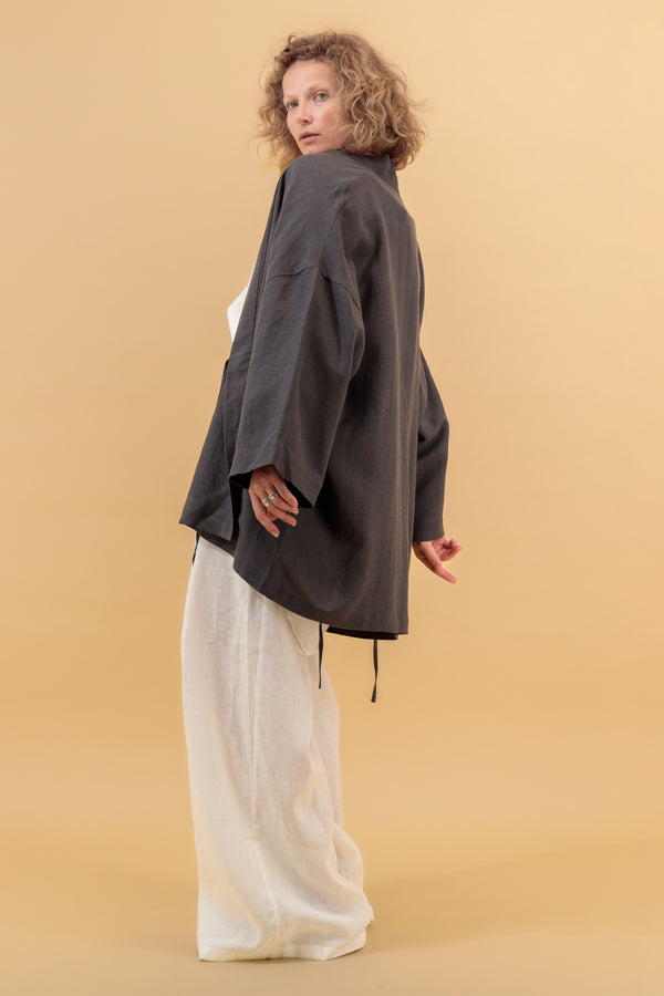 Yucca Kimono Linen Jacket Matt Charcoal