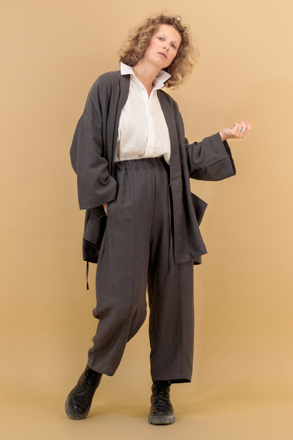 Ashkhar Relaxed Linen Pants Matt Charcoal