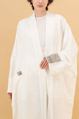 Nawar Linen Kimono Coat Off White Hand Block Printed