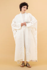 Nawar Linen Kimono Coat Off White Hand Block Printed