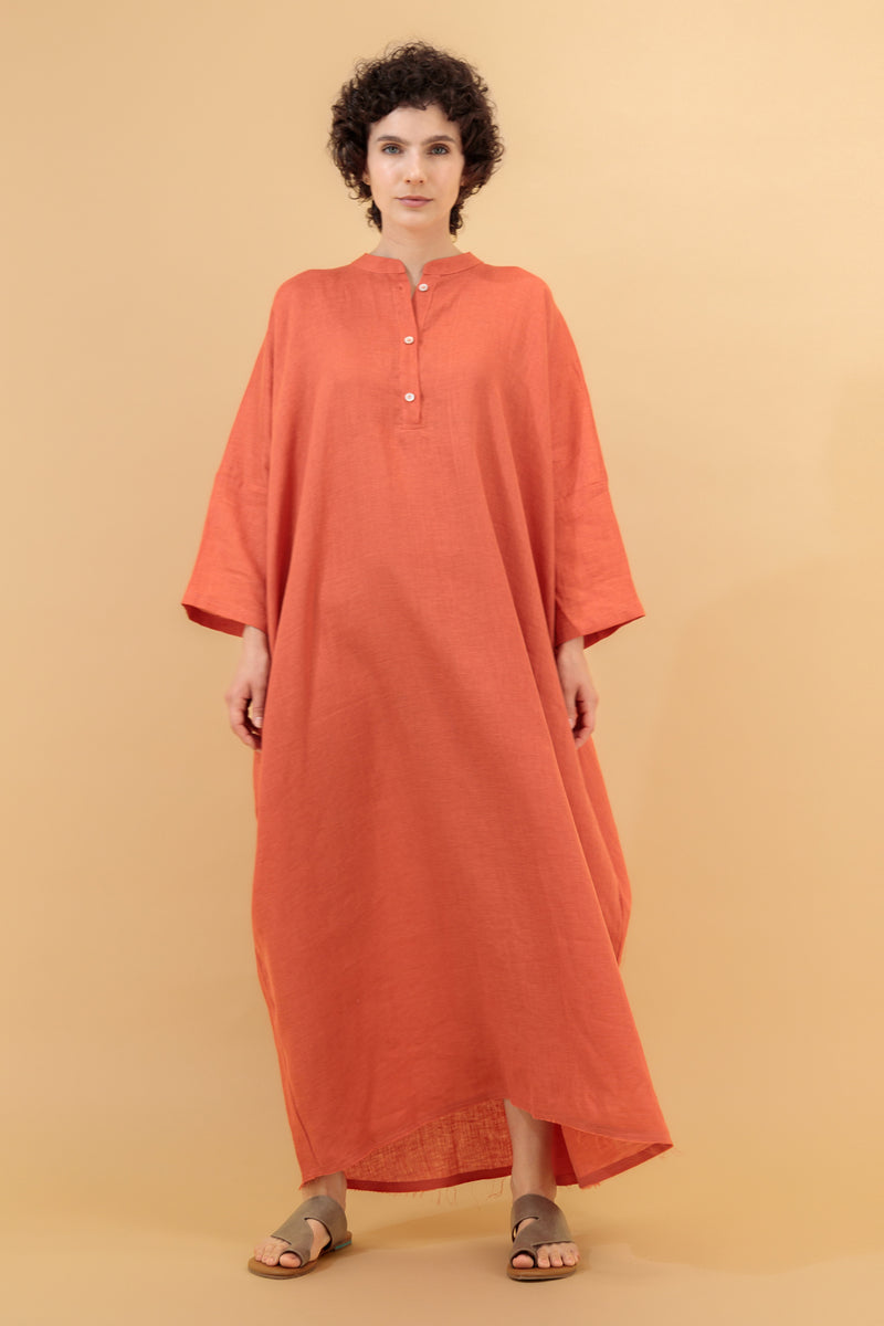 Janna Maxi Jelabiya Linen Dress Grapefruit
