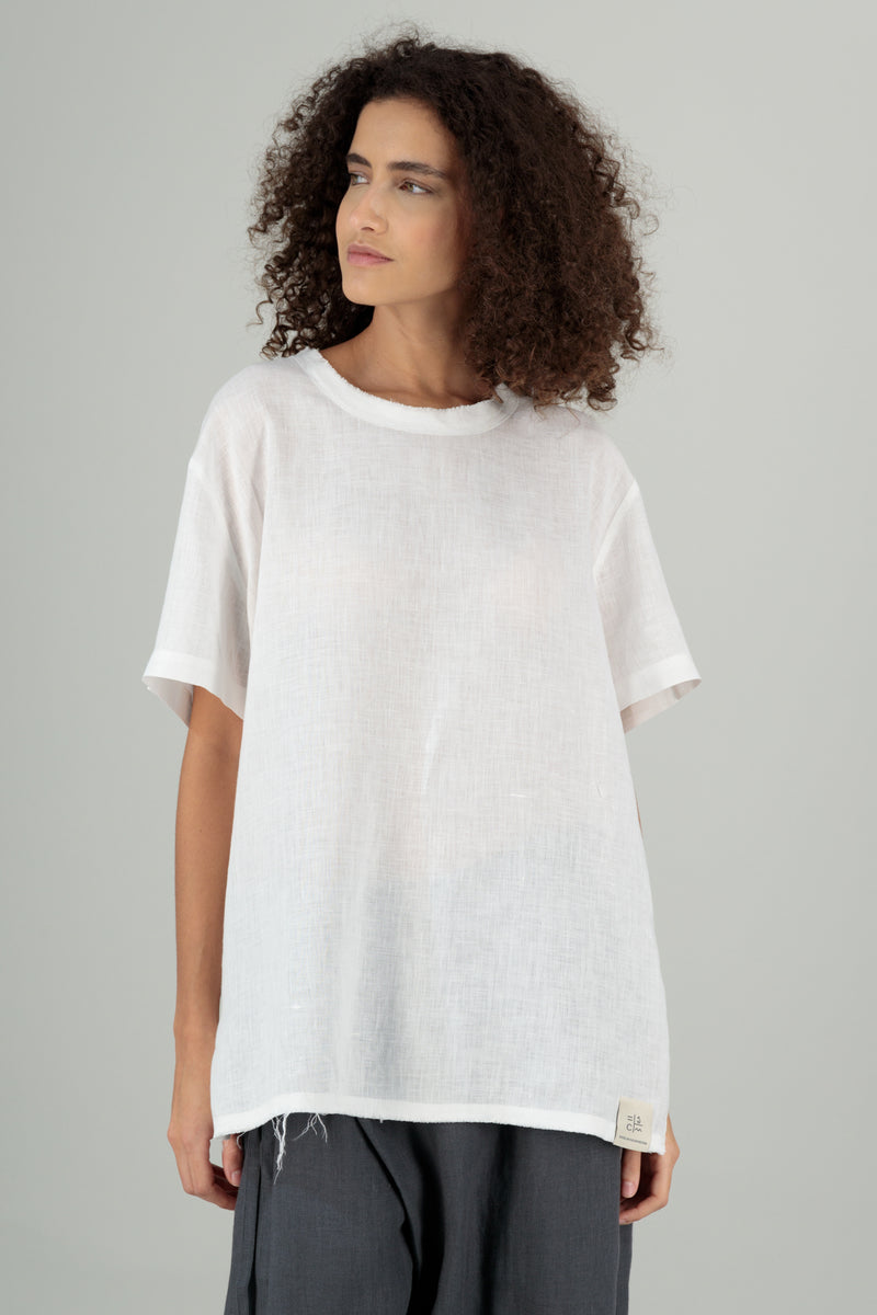 Ume Linen T-Shirt Off White Hand Block Printed