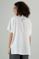 Ume Linen T-Shirt Off White Hand Block Printed