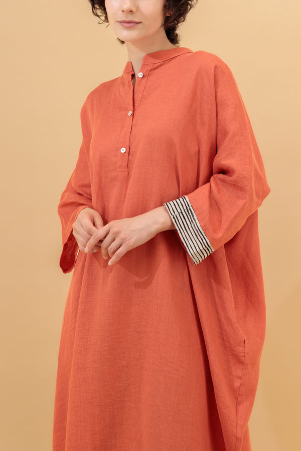 Janna Maxi Jelabiya Dress Grapefruit Hand Block Printed