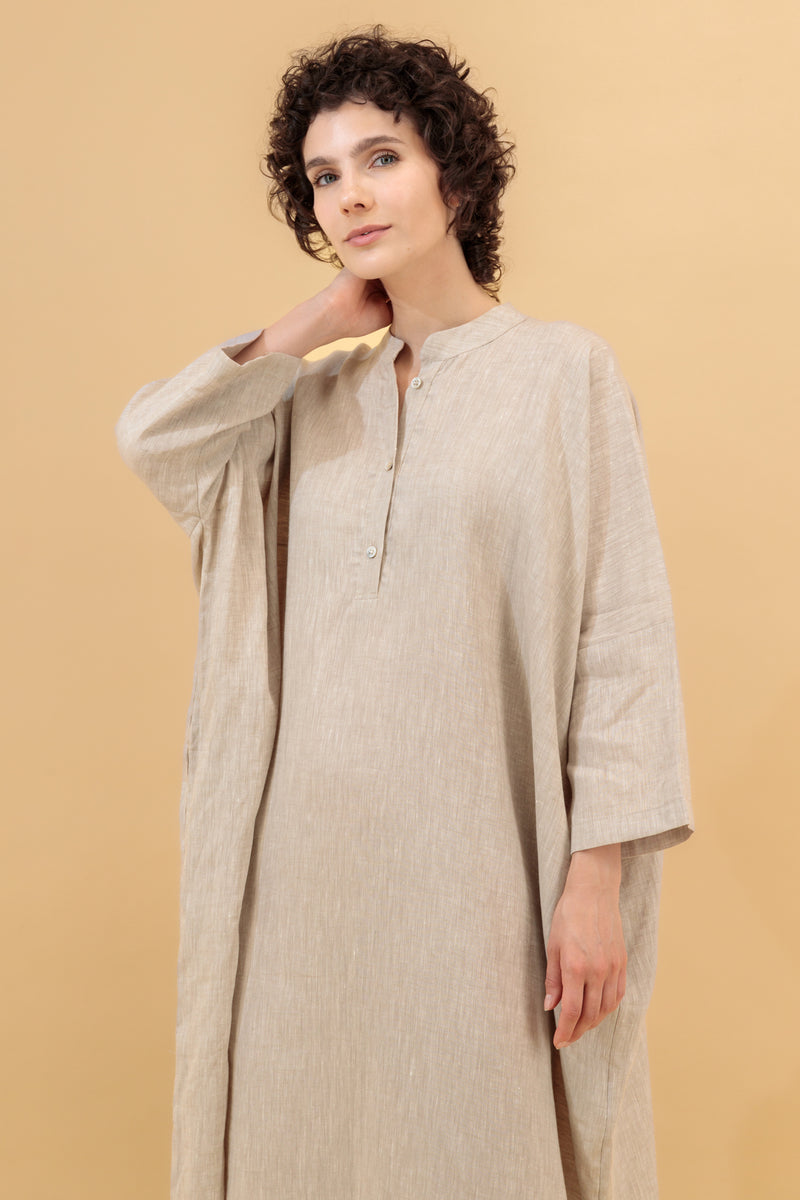 Janna Maxi Jelabiya Linen Dress Oatmeal