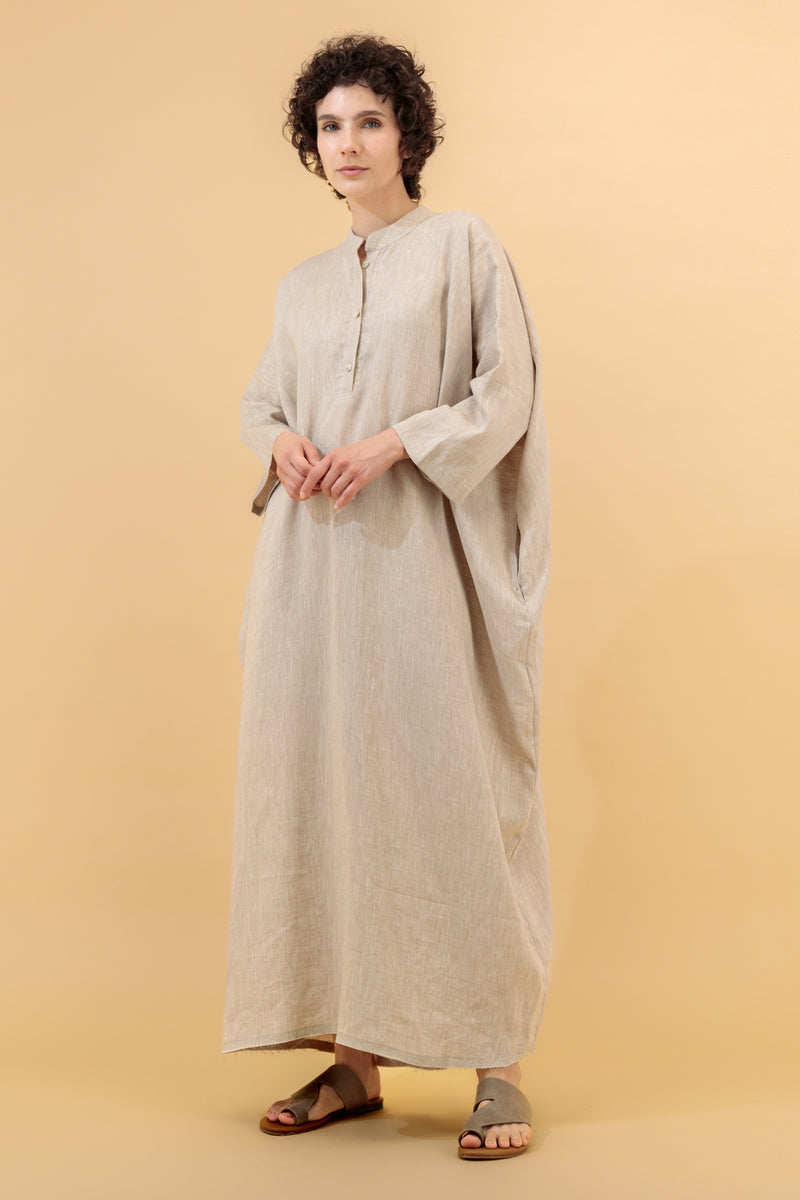 Janna Maxi Jelabiya Linen Dress Oatmeal