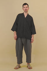 Mika 2 Unisex Kimono Linen Shirt Black