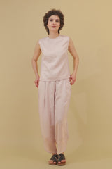 Lily Round Neck Sleeveless Linen Top Faded Rose