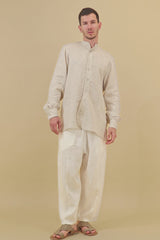 Ashkhar Men Relaxed Linen Pants White