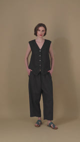 Yara Linen Vest Black