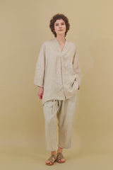 Mika 2 Kimono Linen Shirt Oatmeal Embroidered