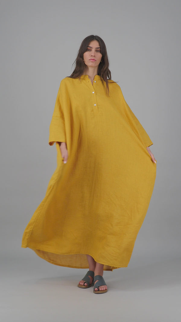 Janna Maxi Jelabiya Linen Dress Mustard