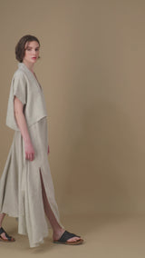 Anara Maxi Linen Skirt With Slits Oatmeal