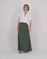 Anara Maxi Linen Skirt With Slits Bottle Green