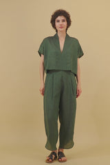 Ivy Kimono Linen Top Bottle Green