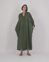 Cura Sui | Sahra Maxi Jelabiya Linen Dress Bottle Green