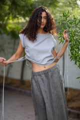 Tane Muscle Tee Linen Top With Ties