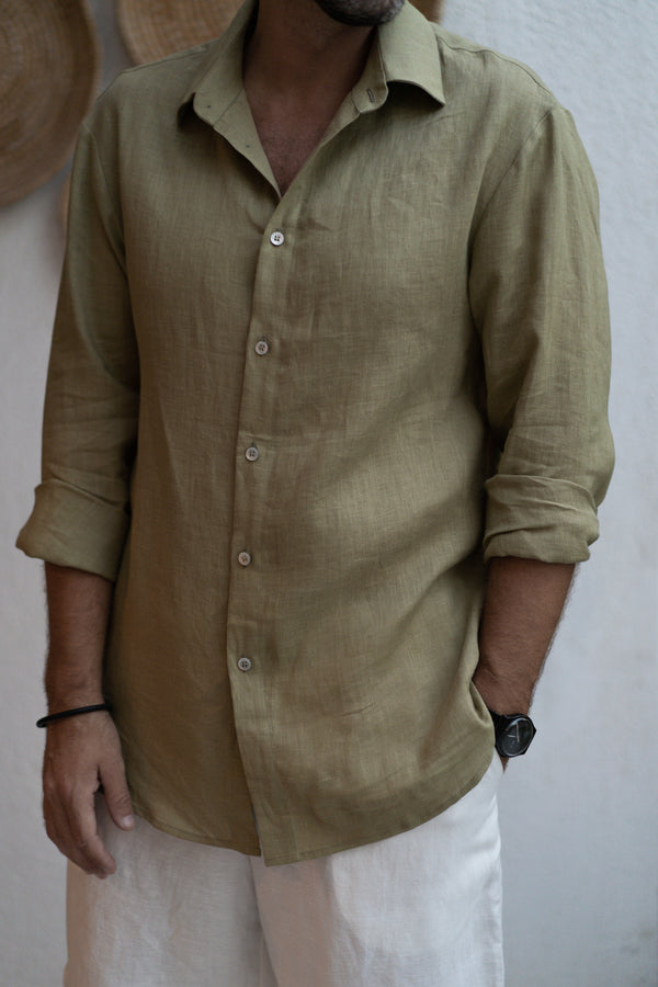 Atheer Men Linen Shirt Pistachio