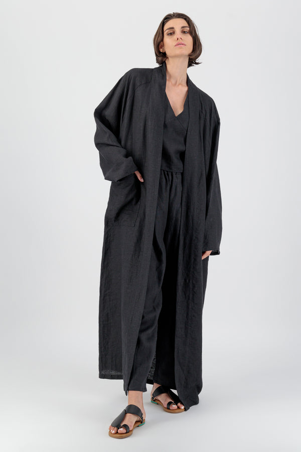 Elementa 01 | Azami Raglan Linen Coat Black