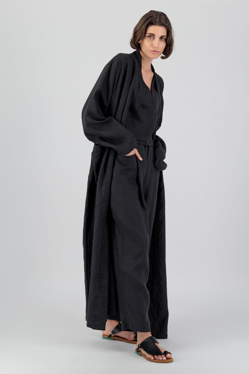Azami Raglan Linen Coat Black