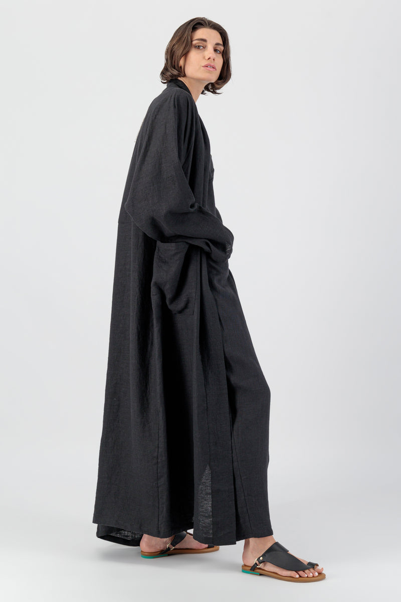Azami Raglan Linen Coat Black