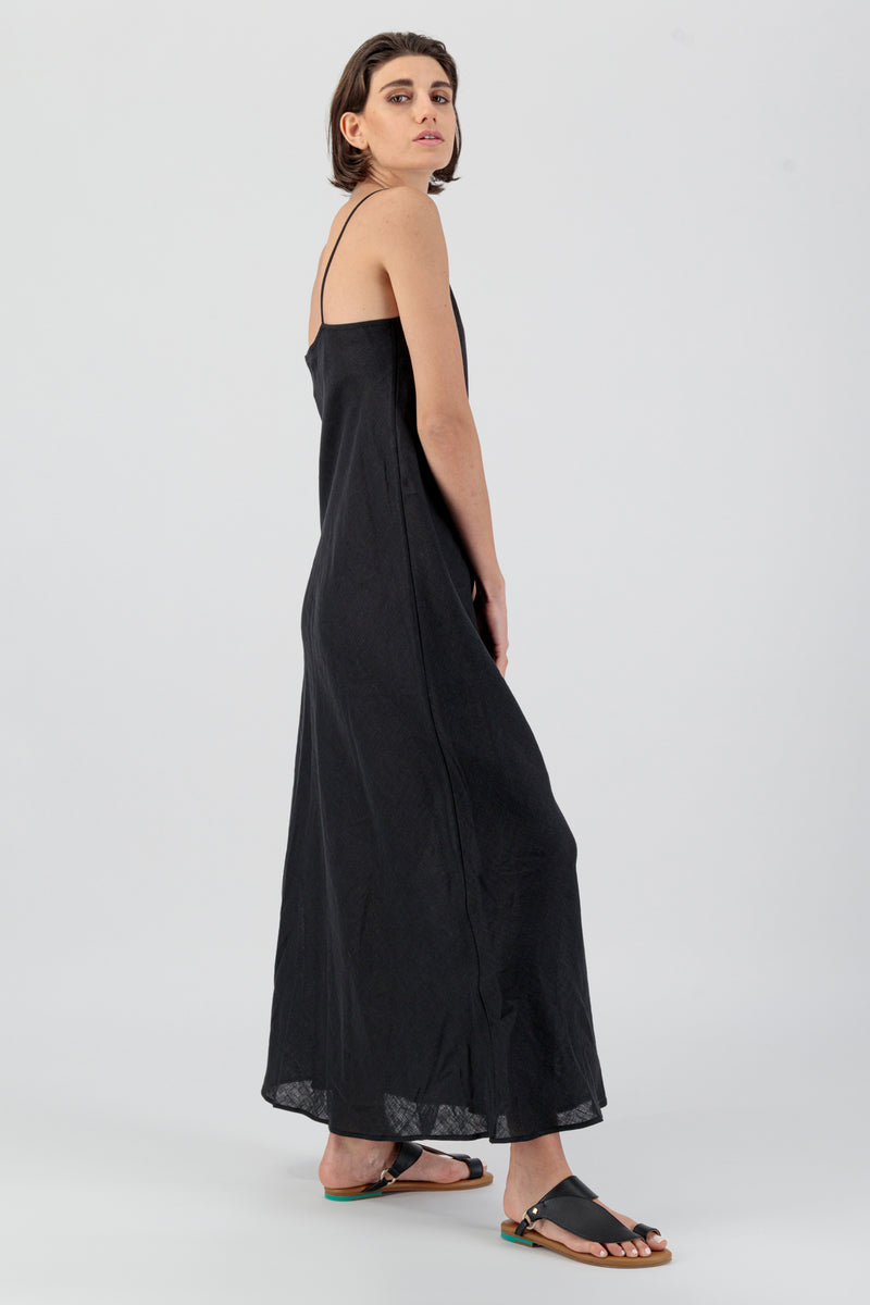 Souri Strappy Linen Maxi Dress Black