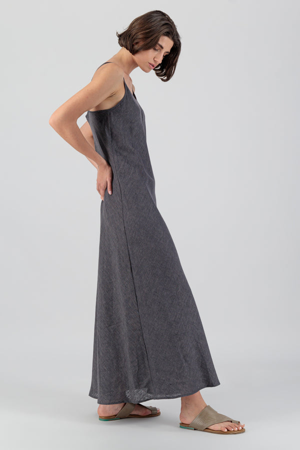 Elementa 01 | Souri Strappy Linen Maxi Dress Charcoal