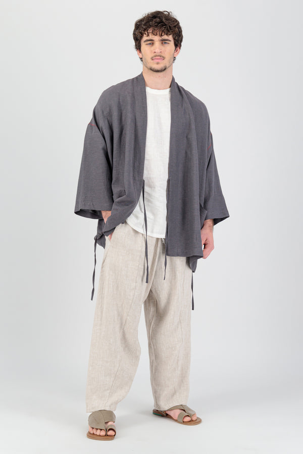Elementa 01 | Yucca Men Kimono Linen Jacket Matt Charcoal