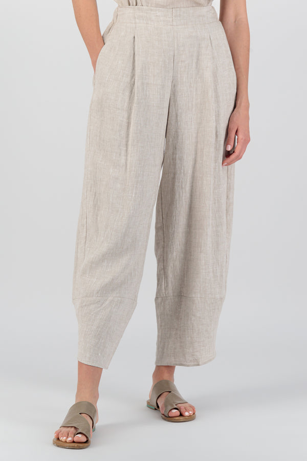 Kimono-Inspired Wide-leg Linen Pants with an Elastic Waistband