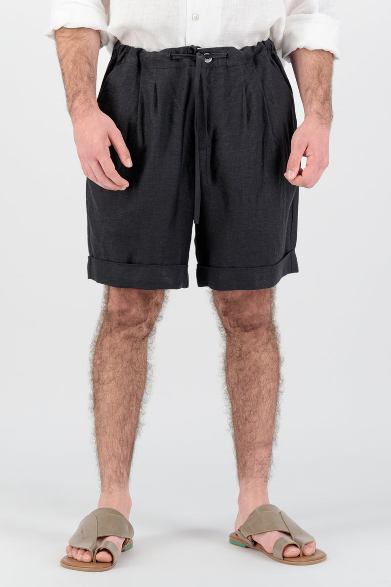 Elementa 01 | Kheili Men Linen Classic Shorts Black