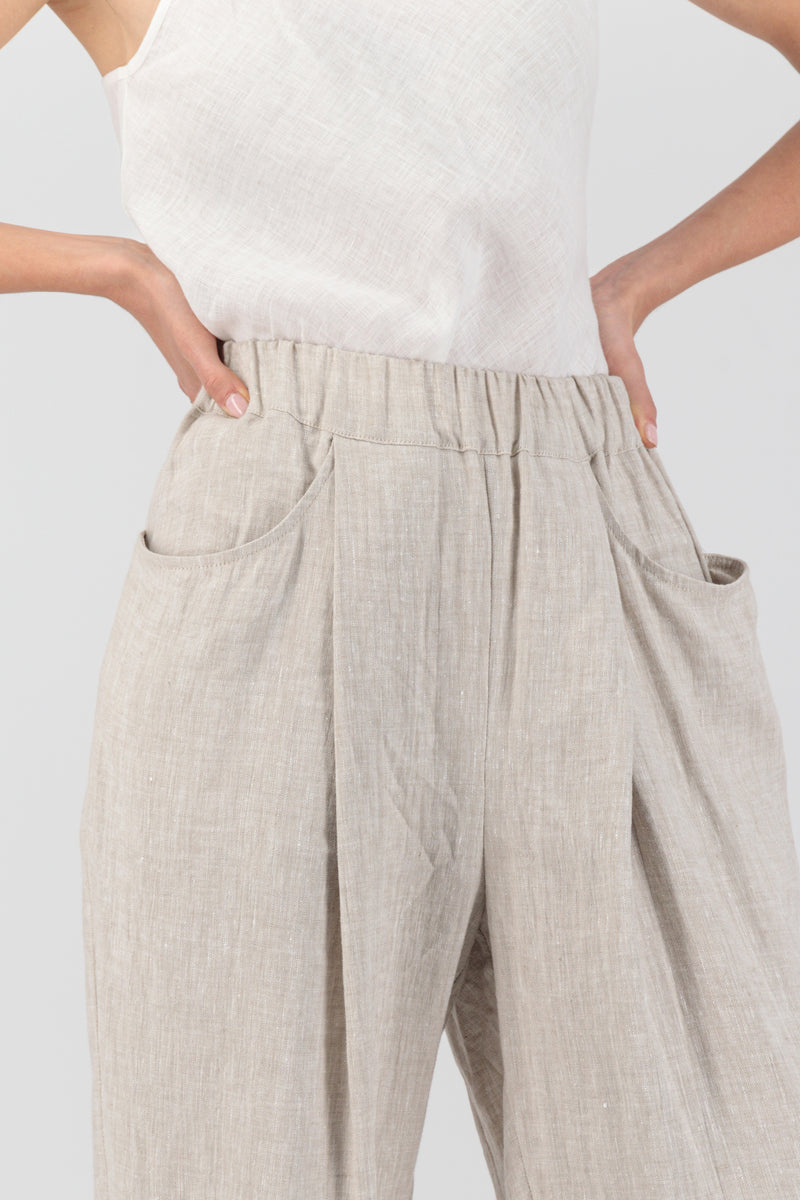 Olivia Linen High-Waist Pants Oatmeal