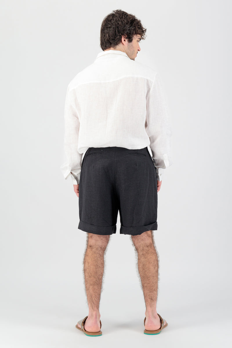 Kheili Men Linen Classic Shorts Black