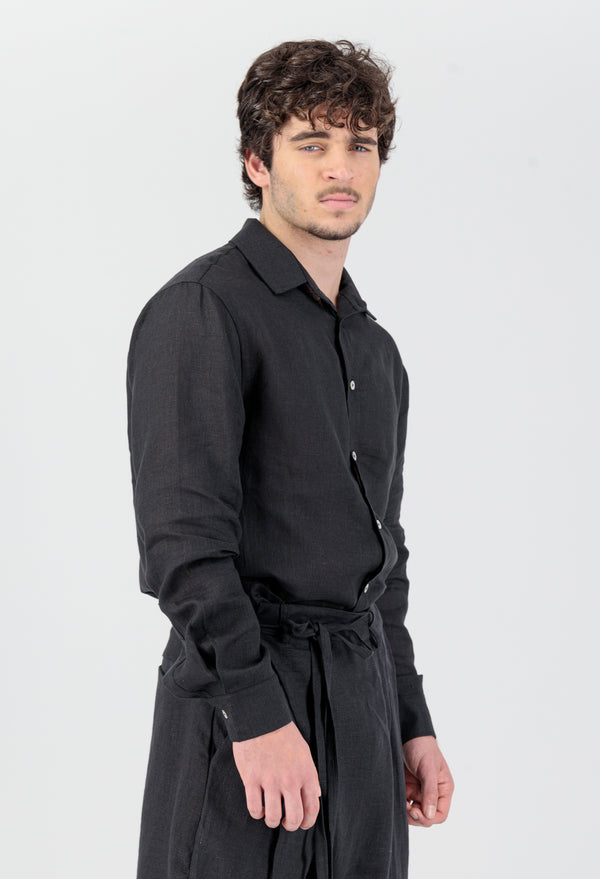 Atheer Men Linen Shirt Black