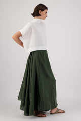 Anara Maxi Linen Skirt With Slits Bottle Green