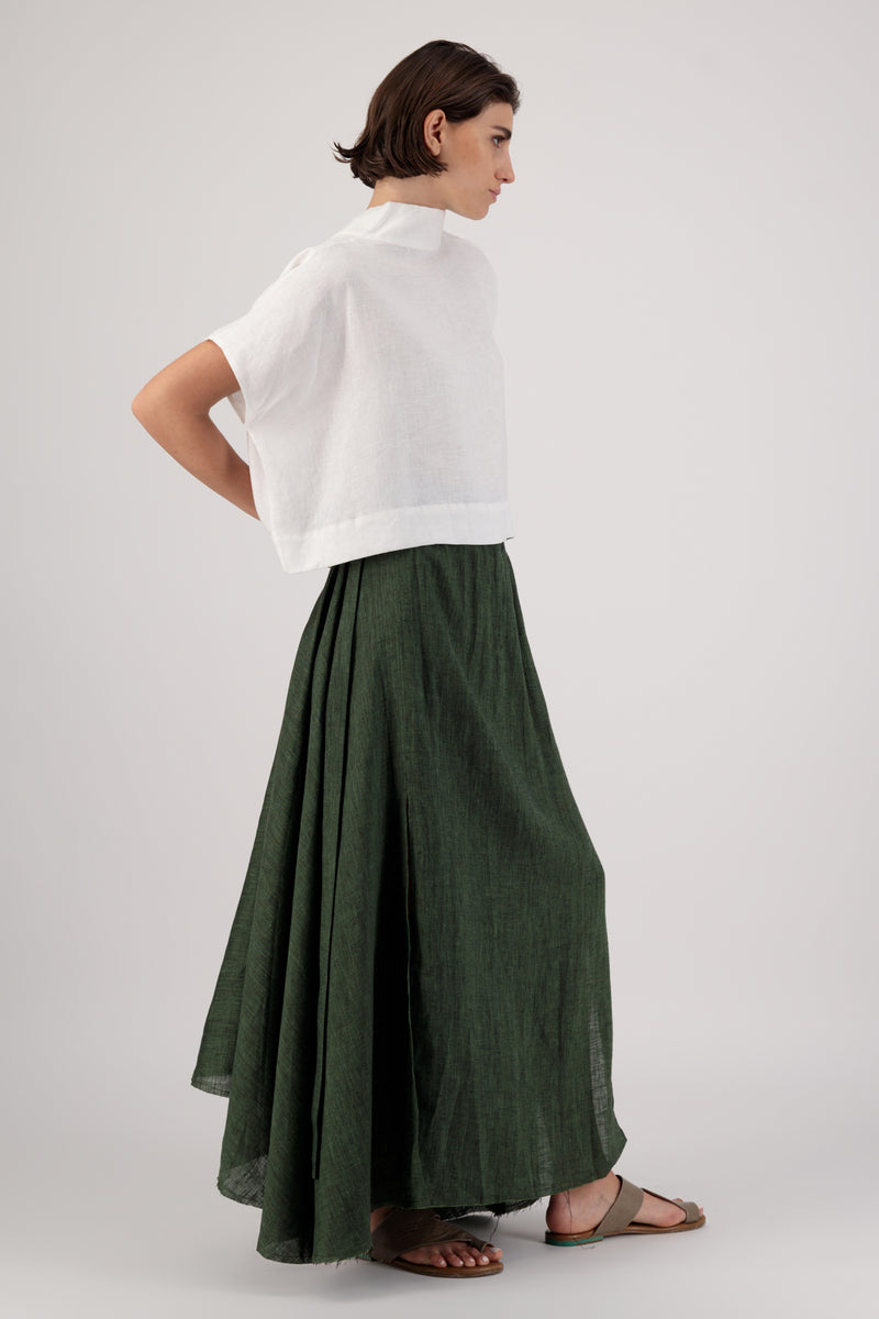 Elementa 01 | Anara Maxi Linen Skirt With Slits Bottle Green