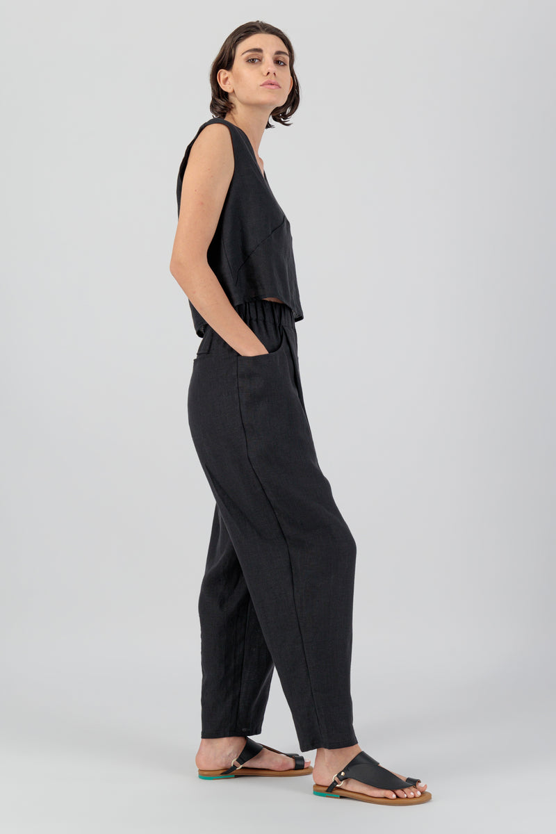 Elementa 01 | Olivia Linen High-Waist Pants Black