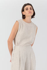 Lily Round Neck Sleeveless Linen Top Oatmeal