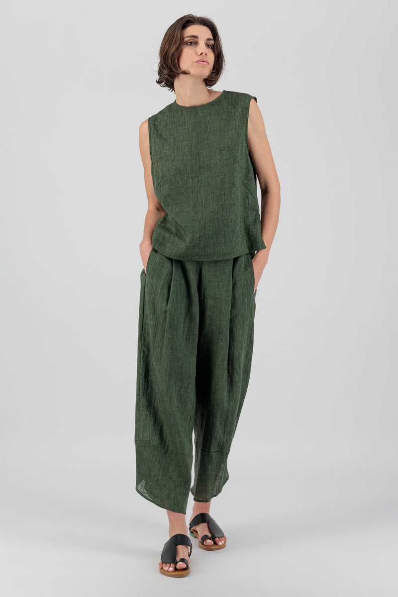 Elementa 01 | Jade Linen Kimono Pants Bottle Green