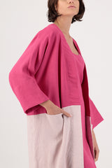 Tamarisk 3/4 Sleeve Linen Summer Coat Raspberry Multicolor