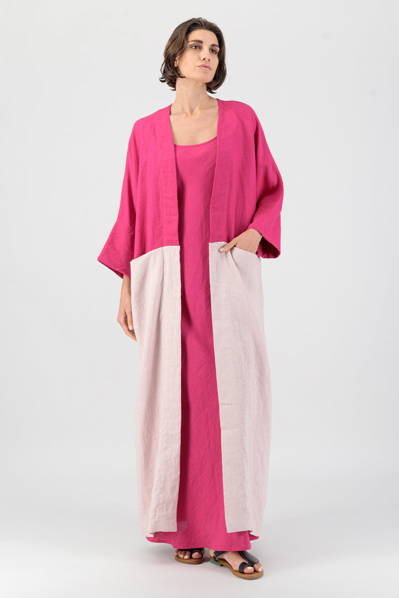 Cura Sui | Tamarisk 3/4 Sleeve Linen Summer Coat Raspberry Multicolor