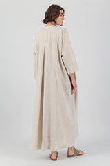 Cura Sui | Sahra Maxi Jelabiya Linen Dress Oatmeal