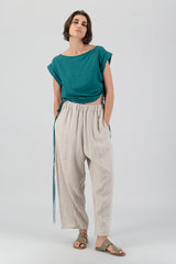 Cura Sui | Tane Muscle Tee Linen Top With Ties Meadow